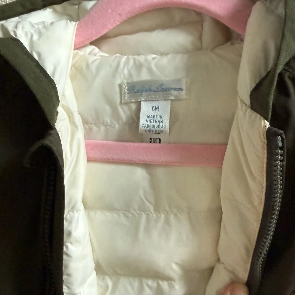 Ralph Lauren Olive Hooded Puffer Unisex Bunting Snowsuit Size 6mos